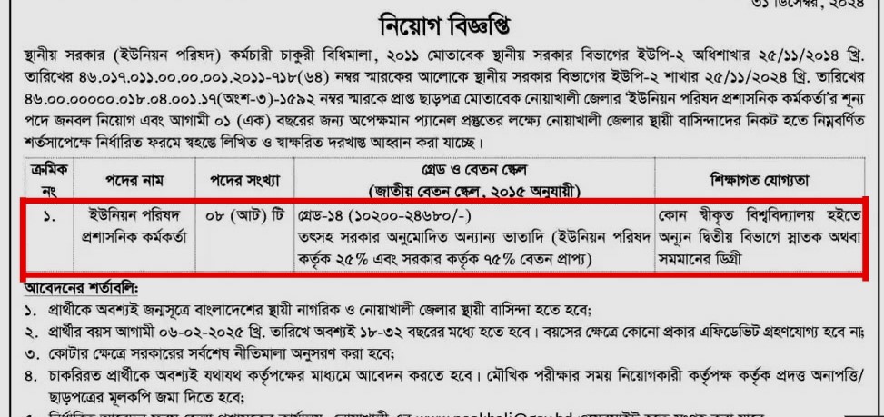 ইউনিয়ন পরিষদে সচিব পদে নিয়োগ বিজ্ঞপ্তি ২০২৫ ইউনিয়ন পরিষদে সচিব পদে নিয়োগ বিজ্ঞপ্তি ২০২৫